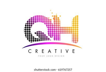 QH G H Dots Letter Logo Design with Magenta Bubble Circles and Swoosh