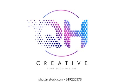 QH G H Pink Magenta Dotted Bubble Letter Logo Design. Dots Lettering Vector Illustration
