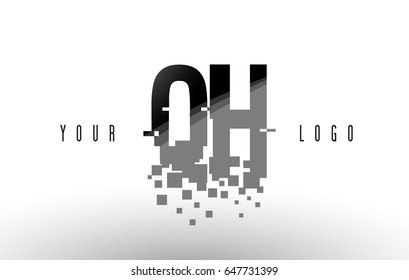 QH G H Pixel Letter Logo with Digital Shattered Black Squares. Creative Letters Vector Illustration.
