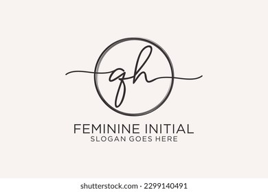 Logo de escritura a mano QH con el logotipo del vector de plantilla de círculo de la firma inicial, boda, moda, floral y botánica con plantilla creativa.