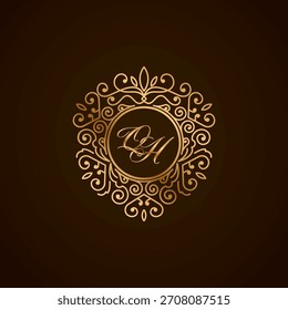 QH initial letter luxury monogram logo, elegant ornamen jewelry, emblem of love shape heart