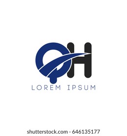 qh initial letter uppercase logo blue and black