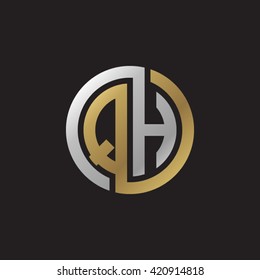 QH initial letters looping linked circle elegant logo golden silver black background