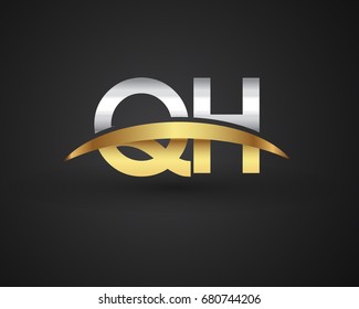 QH initial logo company name colored gold and silver swoosh design. vector logo for business and company identity.
