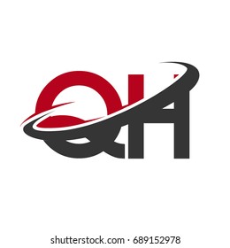 QH initial logo company name colored red and black swoosh design, isolated on white background. vector logo for business and company identity.
