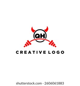 QH initial monogram for fitnes or gym logo with devil style design