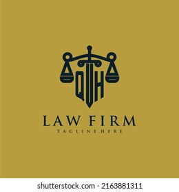 QH initial monogram for lawfirm logo with sword and scale