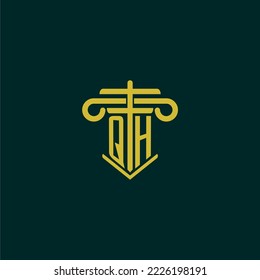 QH initial monogram logo design for law firm with pillar vector image