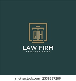 QH initial monogram logo for lawfirm with pillar design in creative square