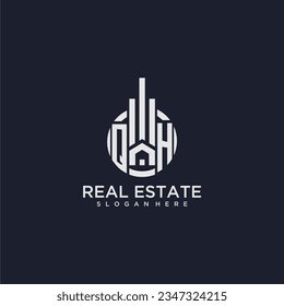 QH initial monogram logo for real estate with creative circle design vector