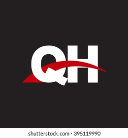 QH initial overlapping swoosh letter logo white red black background