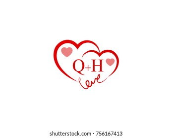 QH Initial wedding invitation, love logo template vector