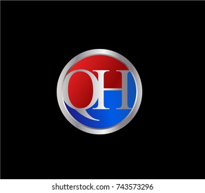 QH Letter logo Design in a circle. Blue Red and silver colored
