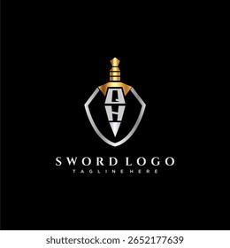 QH carta monograma de luxo para escudo e espada estilo imagem