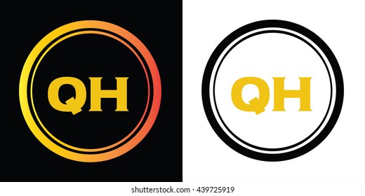 QH letters icon design template elements in abstract background logo, design identity in circle, alphabet letter