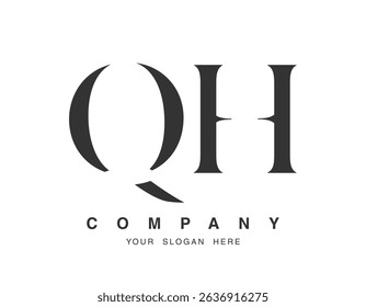 QH logo design. Initial letter q and h serif font style. Creative classic company name typography. Trendy logotype or identity. Vector illustration.