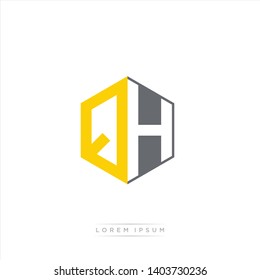 QH Logo Initial Monogram Negative Space Design Template With Yellow and Grey Color - Vector EPS 10