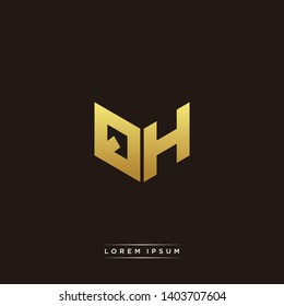 QH Logo Letter Initial Logo Designs Templete with Gold and Black Background