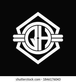 QH logo monogram with circle shape isolated hexagon emblem rounded design template on black background