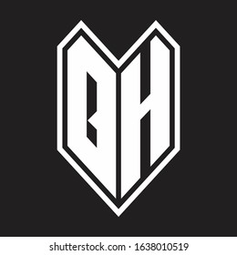 QH Logo monogram with emblem line style isolated on black background