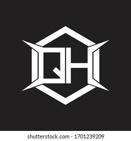 QH Logo monogram with hexagon and four taper shape design template