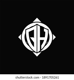 QH Logo monogram isolated circle rounded with compass shape on black background