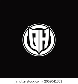 QH Logo monogram with shield and circluar shape design tamplate on black background
