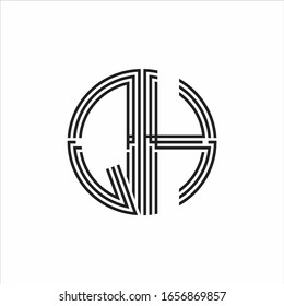 QH Logo monogram triple ribbon style line design template isolated on white background