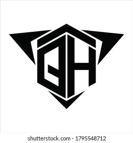 Monograma del logotipo QH con flecha de alas alrededor de la plantilla de diseño sobre fondo blanco