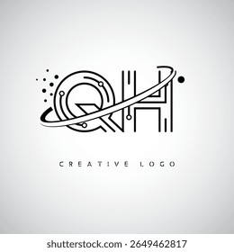 QH Orbit Monogram Logo - Futuristic Minimal Letter mark with Circular Line Art, Tech-Inspired Dots and Space Motion Concept for Modern Branding Identity (Logotipo de Monograma de Órbita QH - Marca de Letra Mínima Futurista com Linha de Arte Circular, Pontos Inspirados na Tecnologia e Conceito de Movimento Espacial para Identidade de Marca Moderna)
