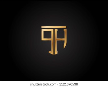 QH shield shape Letter Design in gold color
