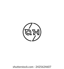 QH simple outline concept logo and circle of initial design black and white background