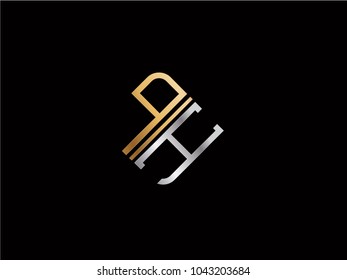 QH square shape Letter logo Design in silver gold color
