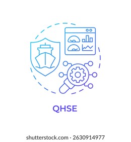 QHSE blue gradient concept icon. Ship management system solution. Quality, health, safety and environment. Round shape line illustration. Abstract idea. Graphic design. Easy to use in booklet