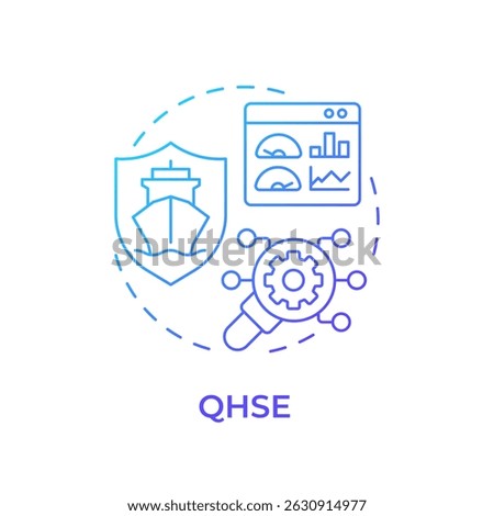 QHSE blue gradient concept icon. Ship management system solution. Quality, health, safety and environment. Round shape line illustration. Abstract idea. Graphic design. Easy to use in booklet
