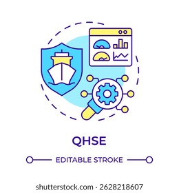 QHSE multi color concept icon. Ship management system solution. Quality, health, safety and environment. Round shape line illustration. Abstract idea. Graphic design. Easy to use in booklet