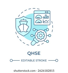 QHSE soft blue concept icon. Ship management system solution. Quality, health, safety and environment. Round shape line illustration. Abstract idea. Graphic design. Easy to use in booklet