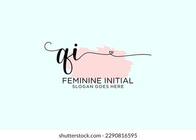 Monograma de belleza QI y elegante logo de diseño para escritura a mano de marca inicial, boda, moda, floral y botánica con plantilla creativa.