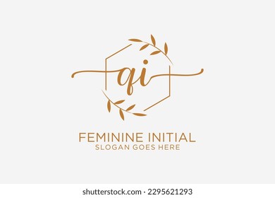 QI beauty monogram and elegant logo design handwriting logo of initial signature, wedding, fashion, floral and botanical with creative template.
