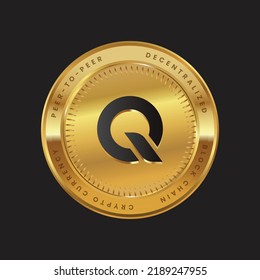 QI Cryptocurrency logo in black color concept on gold coin. Benqi Token Blockchain technology symbol. Vector illustration for banner, background, web, print, article.