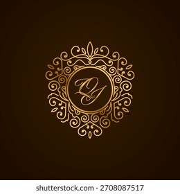 Logotipo de lujo del monograma de la letra inicial de QI, joyería elegante del ornamento, emblema del corazón de la forma del amor