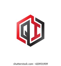 QI initial letters looping linked hexagon logo red black