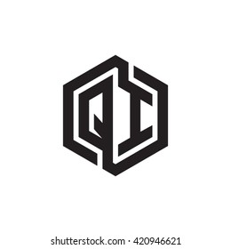 QI initial letters looping linked hexagon monogram logo