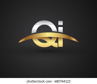 QI initial logo company name colored gold and silver swoosh design. vector logo for business and company identity.
