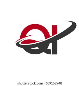 QI initial logo company name colored red and black swoosh design, isolated on white background. vector logo for business and company identity.