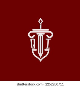 QI initial logo monogram design for legal lawyer vector image with sword and shield