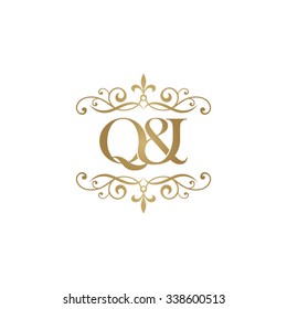 Q&I Initial logo. Ornament ampersand monogram golden logo