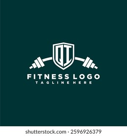 QI initial monogram for fitnes or gym logo with creative shield and barbell design
