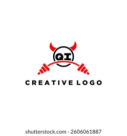 QI initial monogram for fitnes or gym logo with devil style design