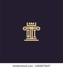 QI logotipo de monograma inicial para la firma de abogados con diseño de imagen de la corona del pilar